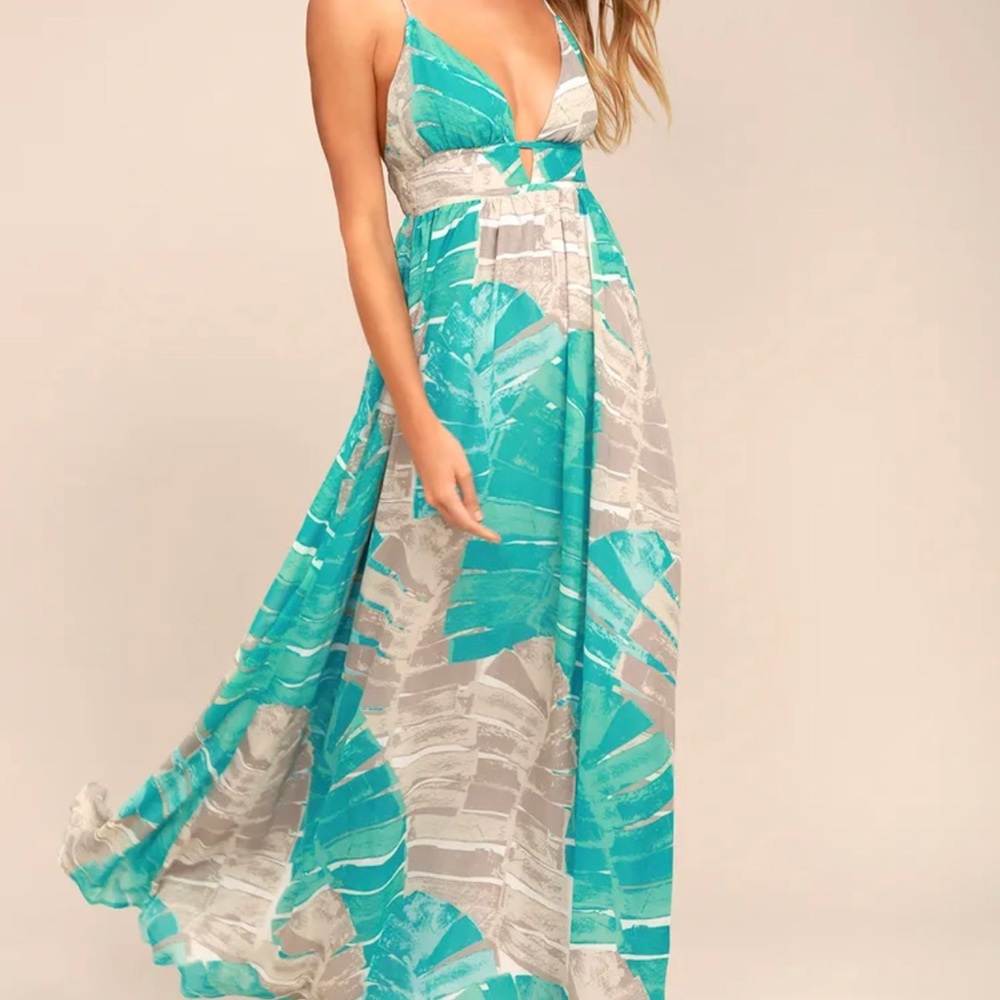 COPY - Lulus Sea Glass Turquoise Print Backless M…